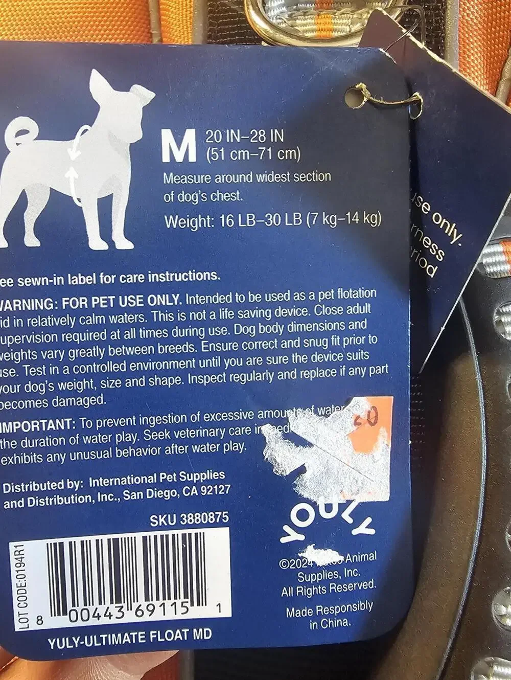 YOUly Ultimate Dog Flotation Vest Size M Orange Gray